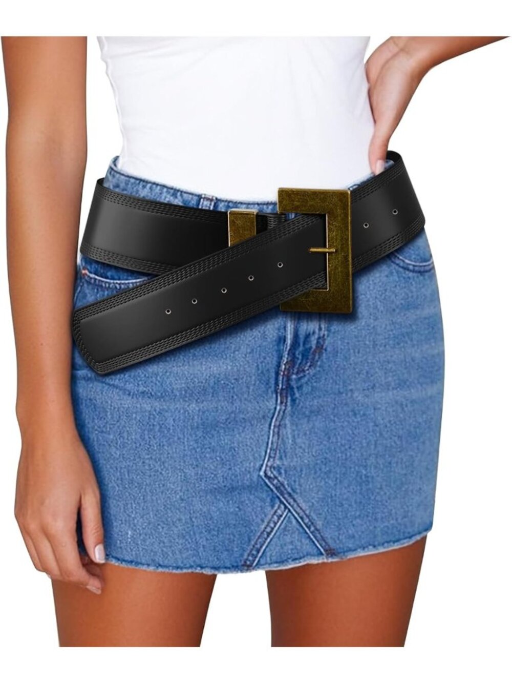 Chunky Boho Leather Western Belt with Big Buckle - Stylish Cowgirl Fashion
